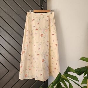 JM Studio Silk Maxi Skirt Medium – Soft Peach Watercolor Floral, '90s Vintage